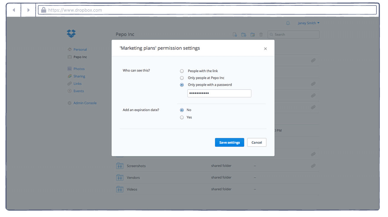 Learn how to operate passwords for Dropbox